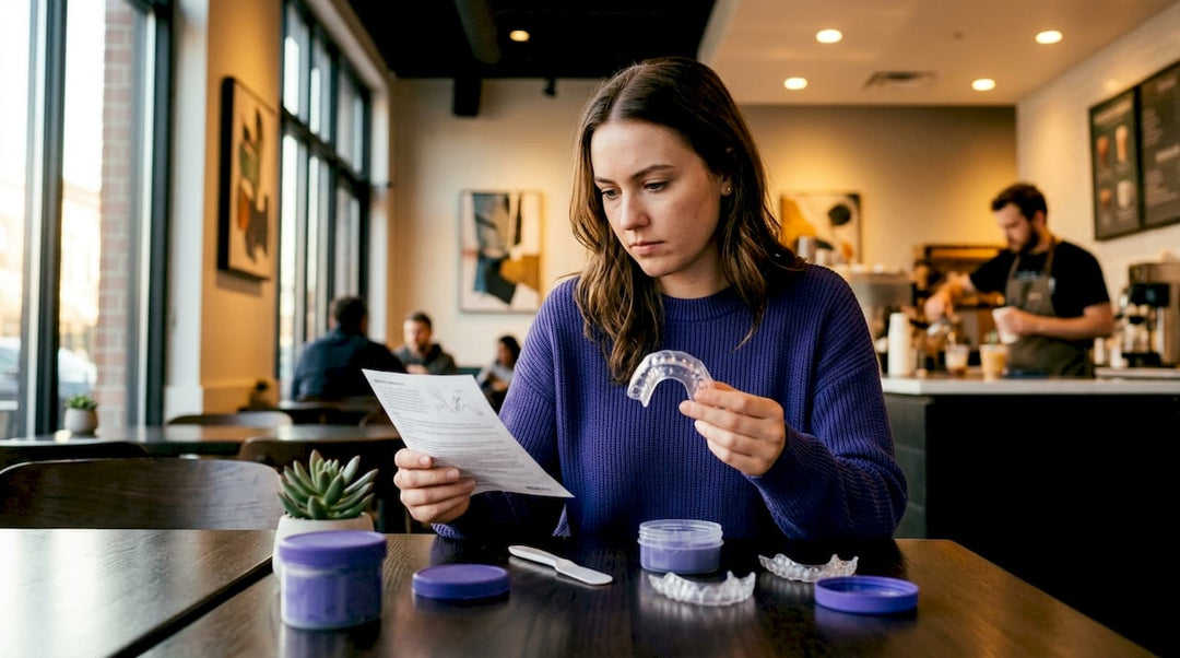 Woman preparing retainer impression at kitchen table