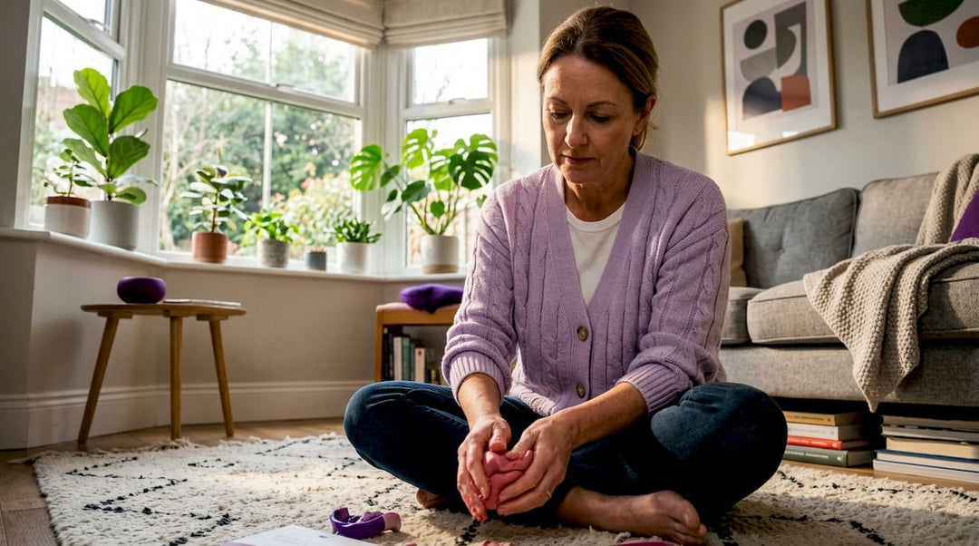 Woman preparing home dental impression kit at table