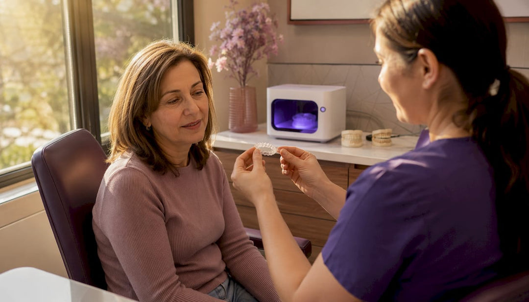 Patient consulting on BPA-free night guard