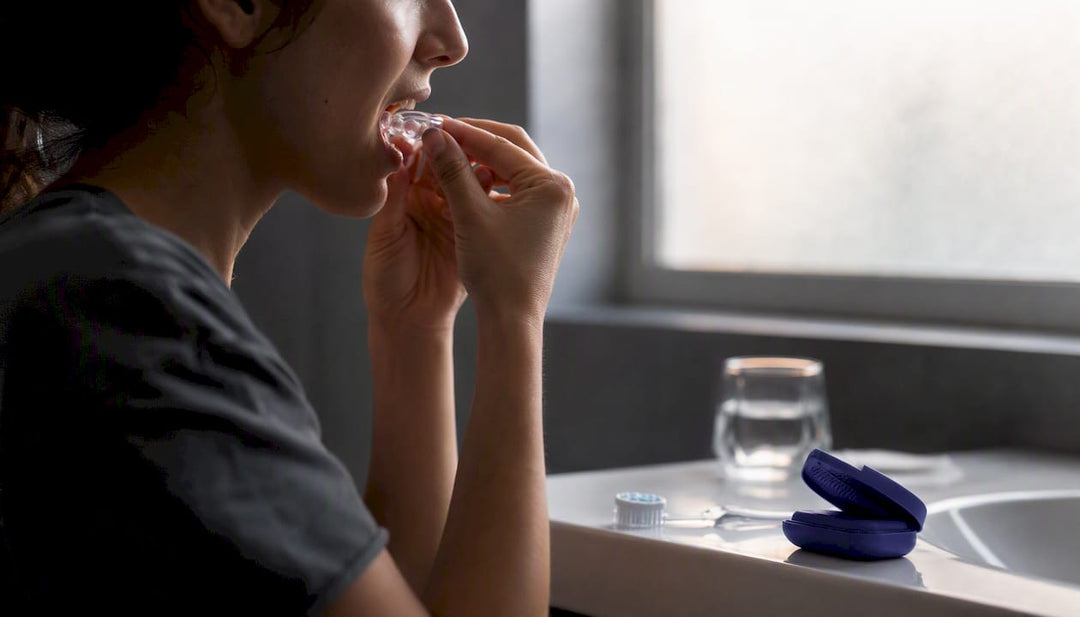 Close-up of person inserting mouth guard