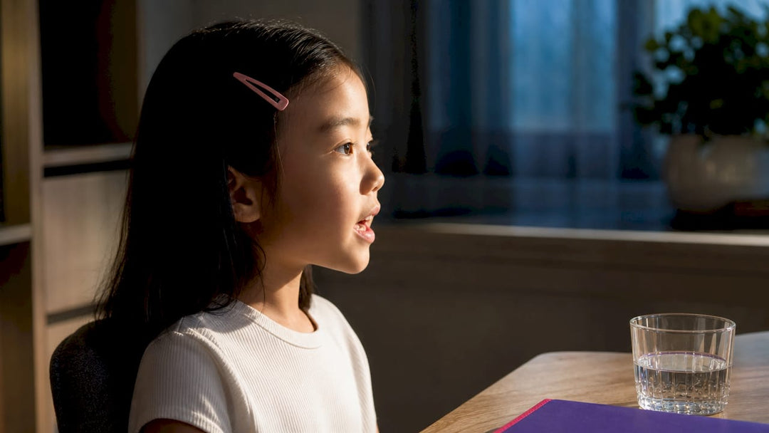 Child practicing speech at home