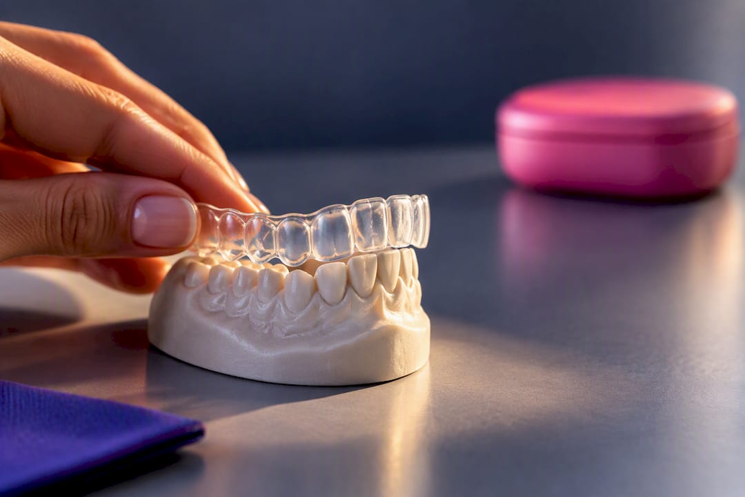 Night guard edge aligned on dental impression