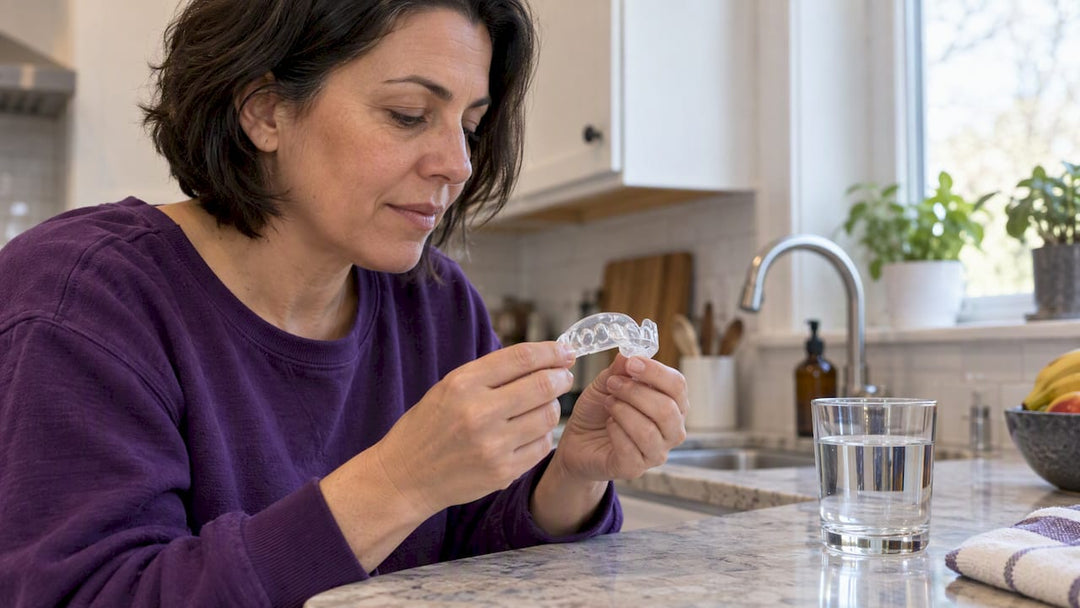 Adult examining ClearRetain Sports Mouth Guard